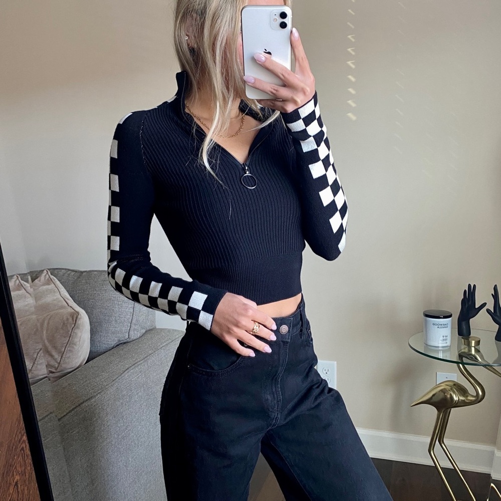 Urban Outfitters Checkered Zip Sweater